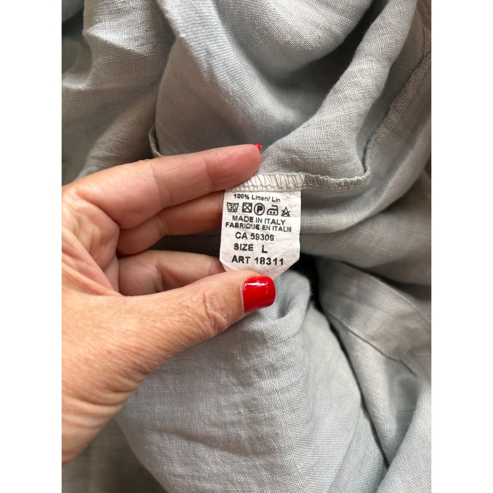 Angela Mara Linen Button Up Top Crochet Back Roll Tab Sleeve Grey Size Large - Picture 6 of 8